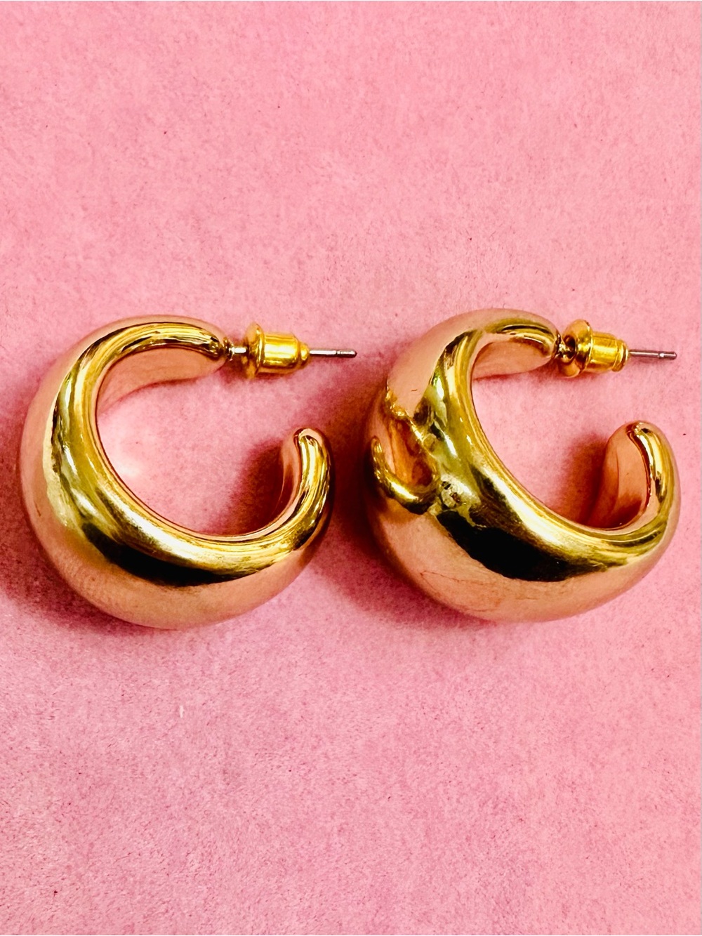 Chunky Gold Tone Crescent Hoop Earrings